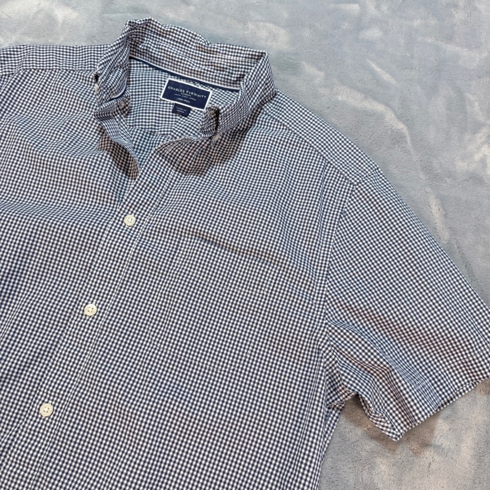Charles Tyrwhitt Mens‎ Classic Fit Short Sleeve Gingham Non Iron Shirt Medium